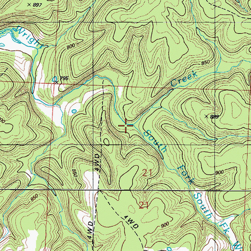 Topographic Map of South Fork Wright Creek, MO