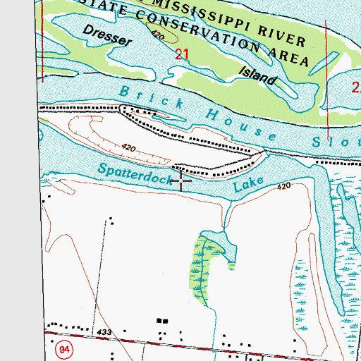 Topographic Map of Spatterdock Lake, MO