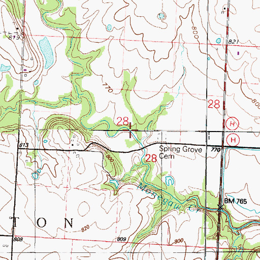 Topographic Map of Spring Grove Cemetery, MO