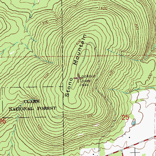 Topographic Map of Stono Mountain, MO