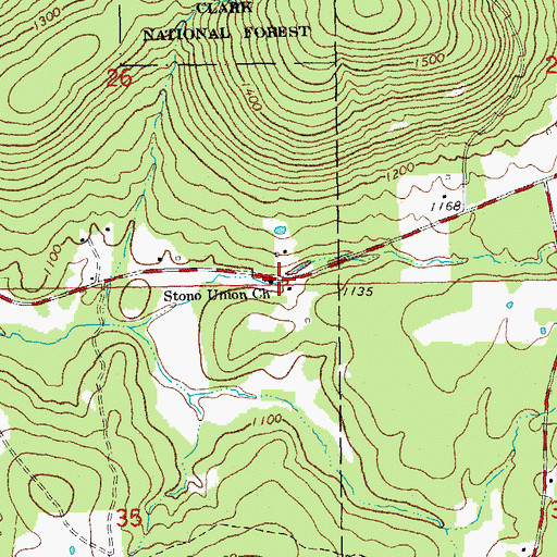 Topographic Map of Stono Union Church, MO