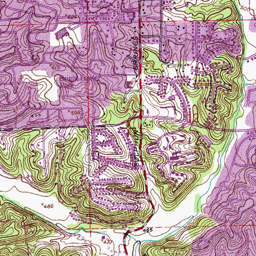 Topographic Map of Sulphur Springs School (historical), MO