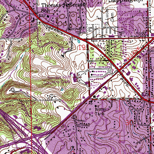 Topographic Map of Sunset Hill Country Club, MO