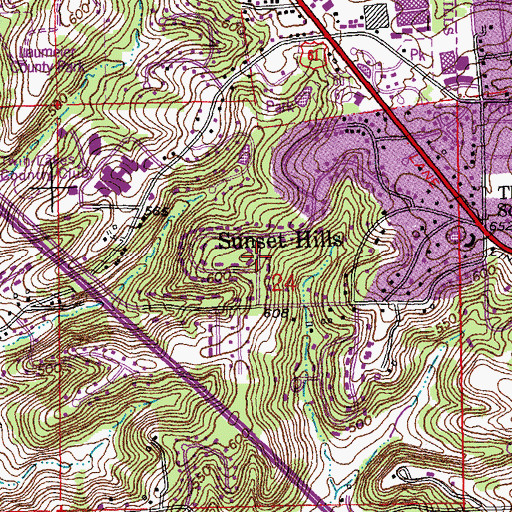 Topographic Map of Sunset Hills, MO