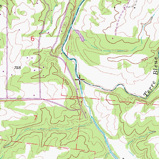 Topographic Map of Terre Bleue Creek, MO