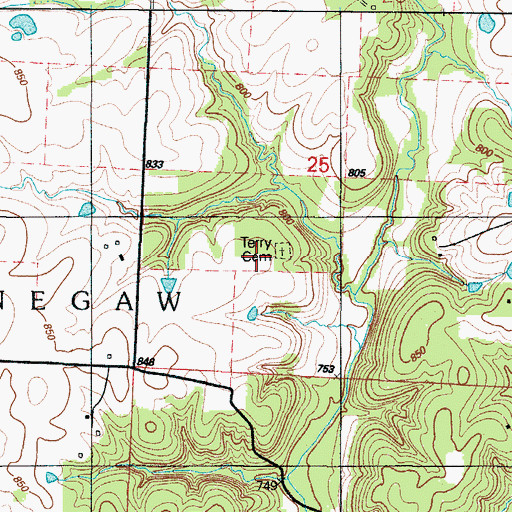 Topographic Map of Terry Cemetery, MO