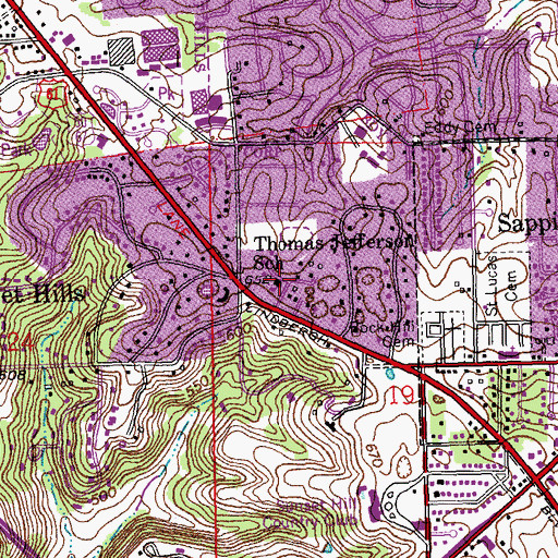 Topographic Map of Thomas Jefferson School, MO