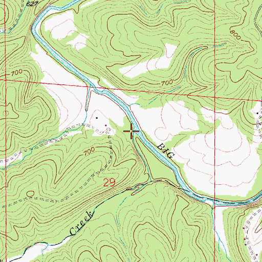 Topographic Map of Three Hill Creek, MO