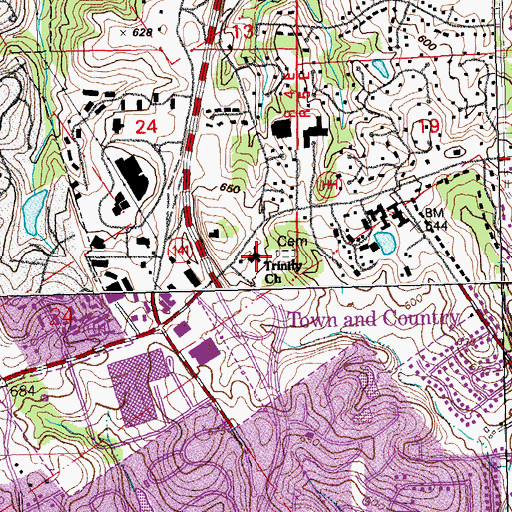 Topographic Map of Trinity Church, MO