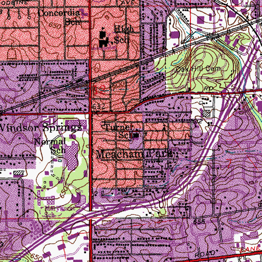 Topographic Map of Turner School, MO