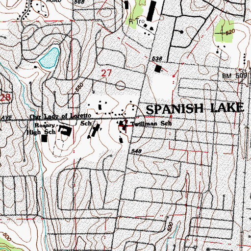 Topographic Map of Twillman School, MO