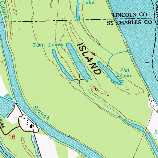 Topographic Map of Twin Lakes, MO