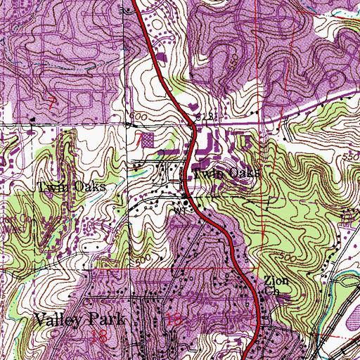 Topographic Map of Twin Oaks, MO