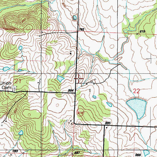 Topographic Map of Union School (historical), MO