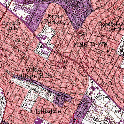 Topographic Map of Uplands Park, MO