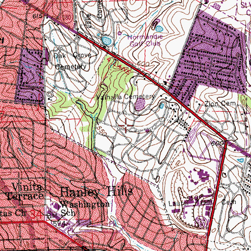 Topographic Map of Valhalla Cemetery, MO