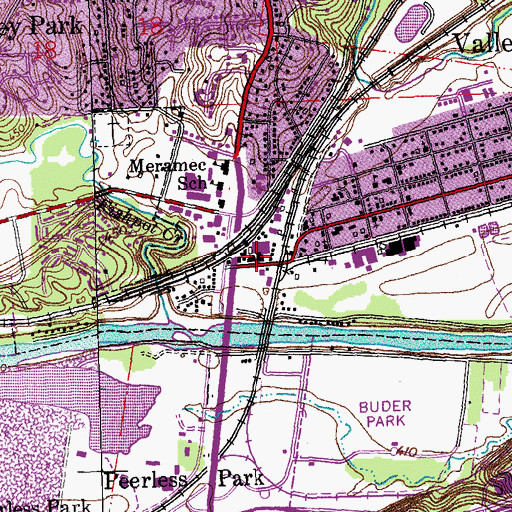 Topographic Map of Valley Park, MO