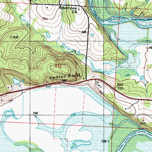 Topographic Map of Venter Bluff, MO
