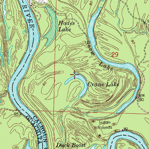 Topographic Map of Crane Lake, AR