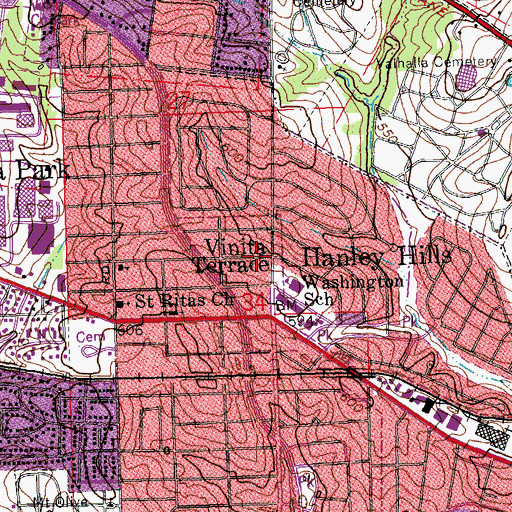 Topographic Map of Vinita Terrace, MO