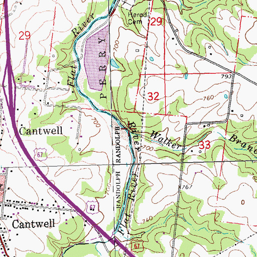 Topographic Map of Walker Branch, MO