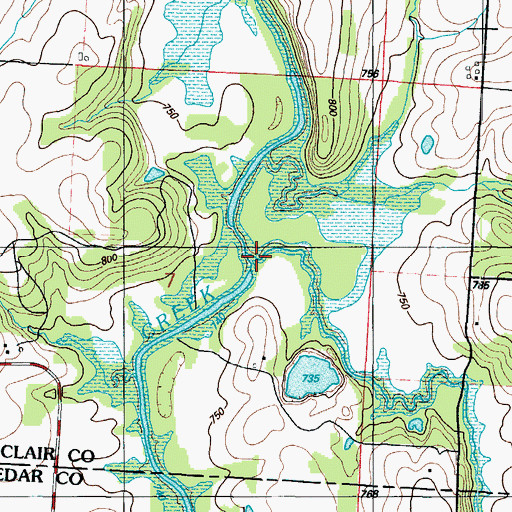Topographic Map of Walnut Creek, MO
