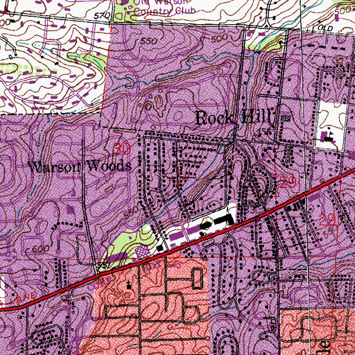 Topographic Map of Warson Woods, MO