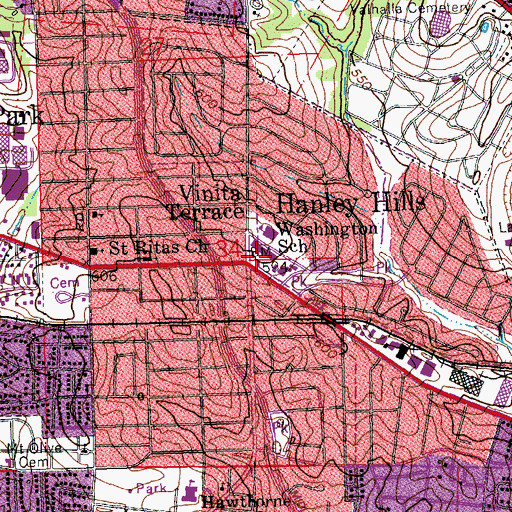 Topographic Map of Washington School, MO