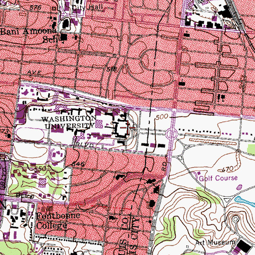 Topographic Map of Washington University in Saint Louis - Danforth Campus, MO