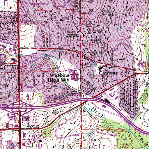 Topographic Map of Watkins High School, MO