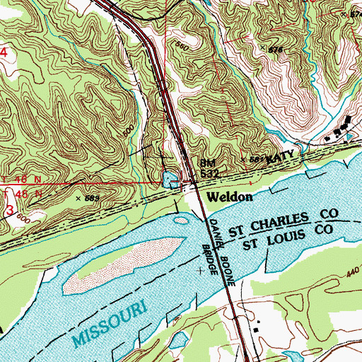 Topographic Map of Weldon, MO