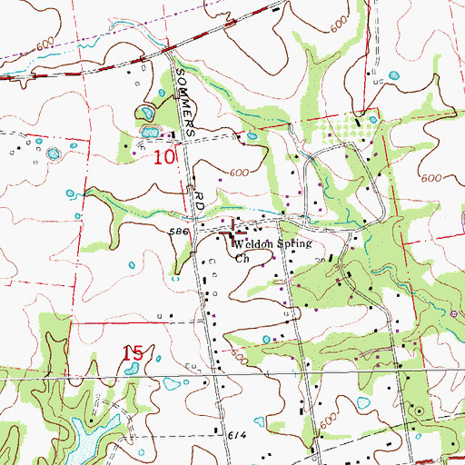 Topographic Map of Weldon Spring Church, MO