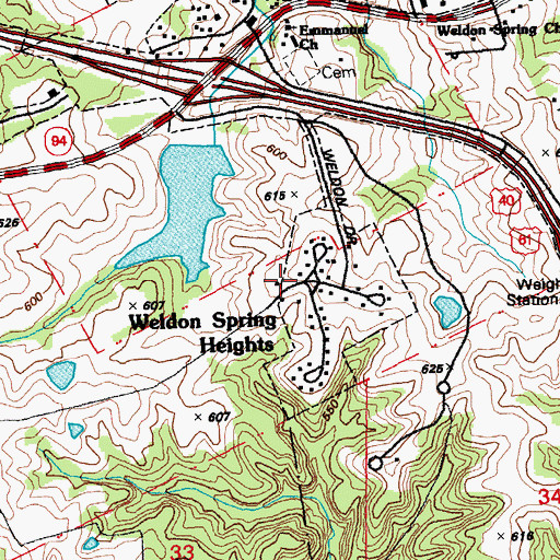 Topographic Map of Weldon Spring Heights, MO