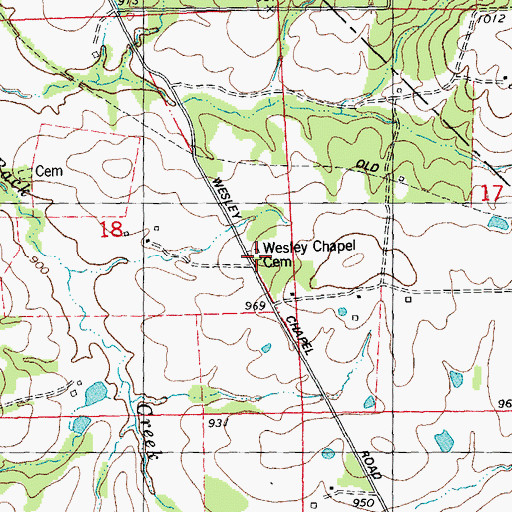 Topographic Map of Wesley Chapel Cemetery, MO