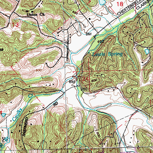 Topographic Map of West Branch Caulks Creek, MO