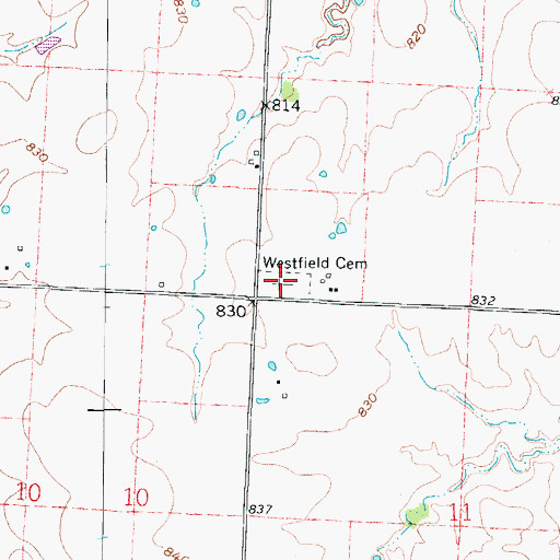 Topographic Map of Westfield Cemetery, MO