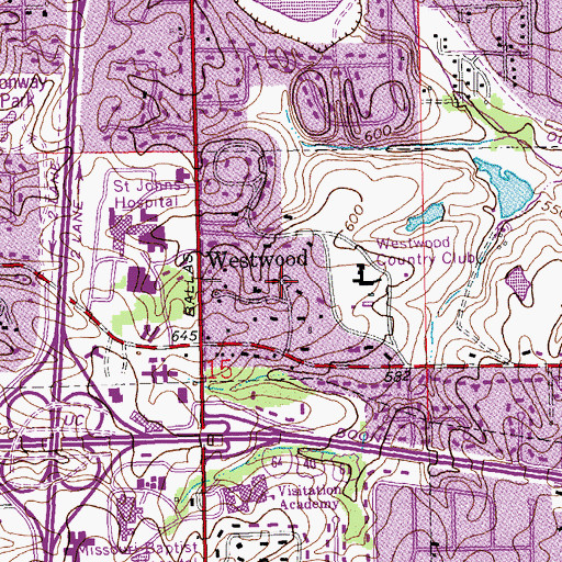 Topographic Map of Westwood, MO