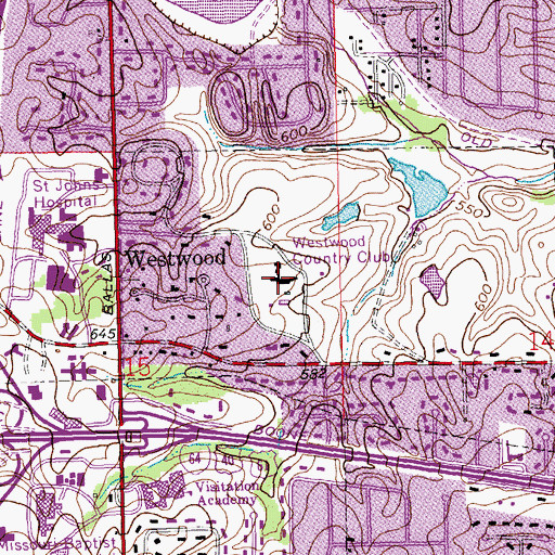 Topographic Map of Westwood Country Club, MO