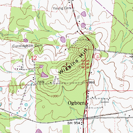 Topographic Map of Wiggins Hill, MO