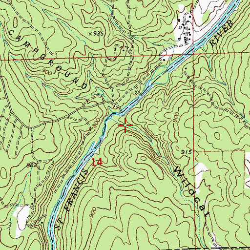 Topographic Map of Wildcat Hollow, MO