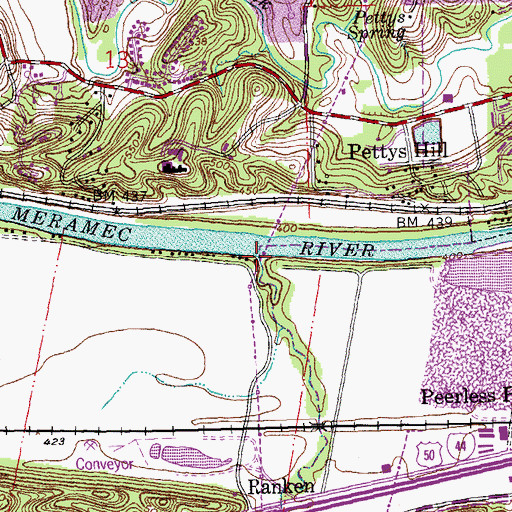 Topographic Map of Williams Creek, MO