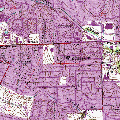 Topographic Map of Winchester, MO