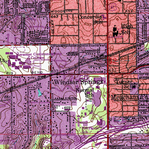 Topographic Map of Windsor Springs, MO