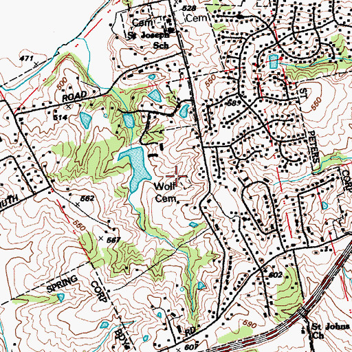 Topographic Map of Wolf Cemetery, MO