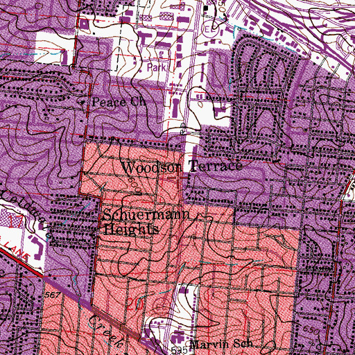 Topographic Map of Woodson Terrace, MO