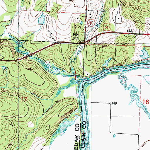 Topographic Map of Yarnell Branch, MO