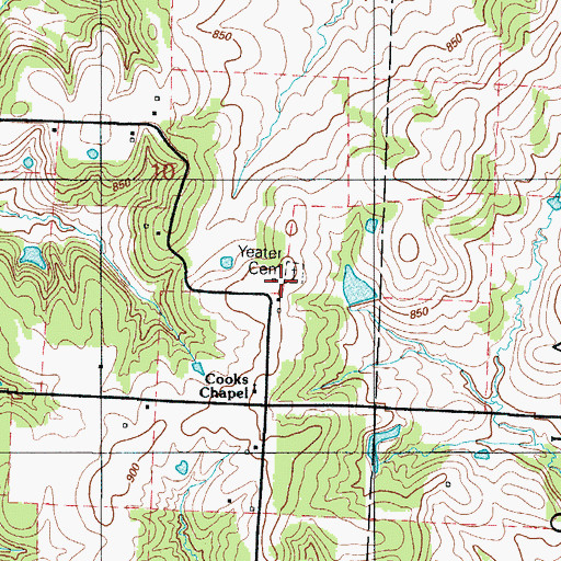 Topographic Map of Yeater Cemetery, MO
