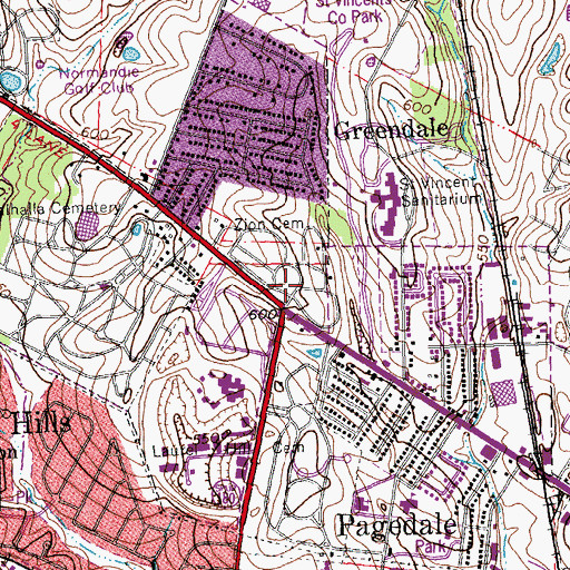Topographic Map of Zion Cemetery, MO