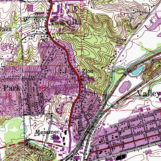 Topographic Map of Zion Church, MO