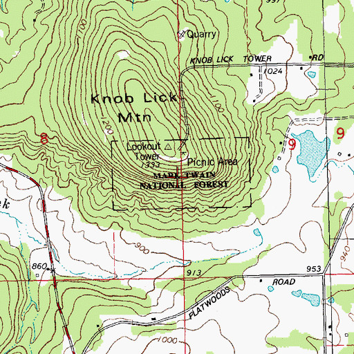 Topographic Map of Knob Lick Lookout, MO